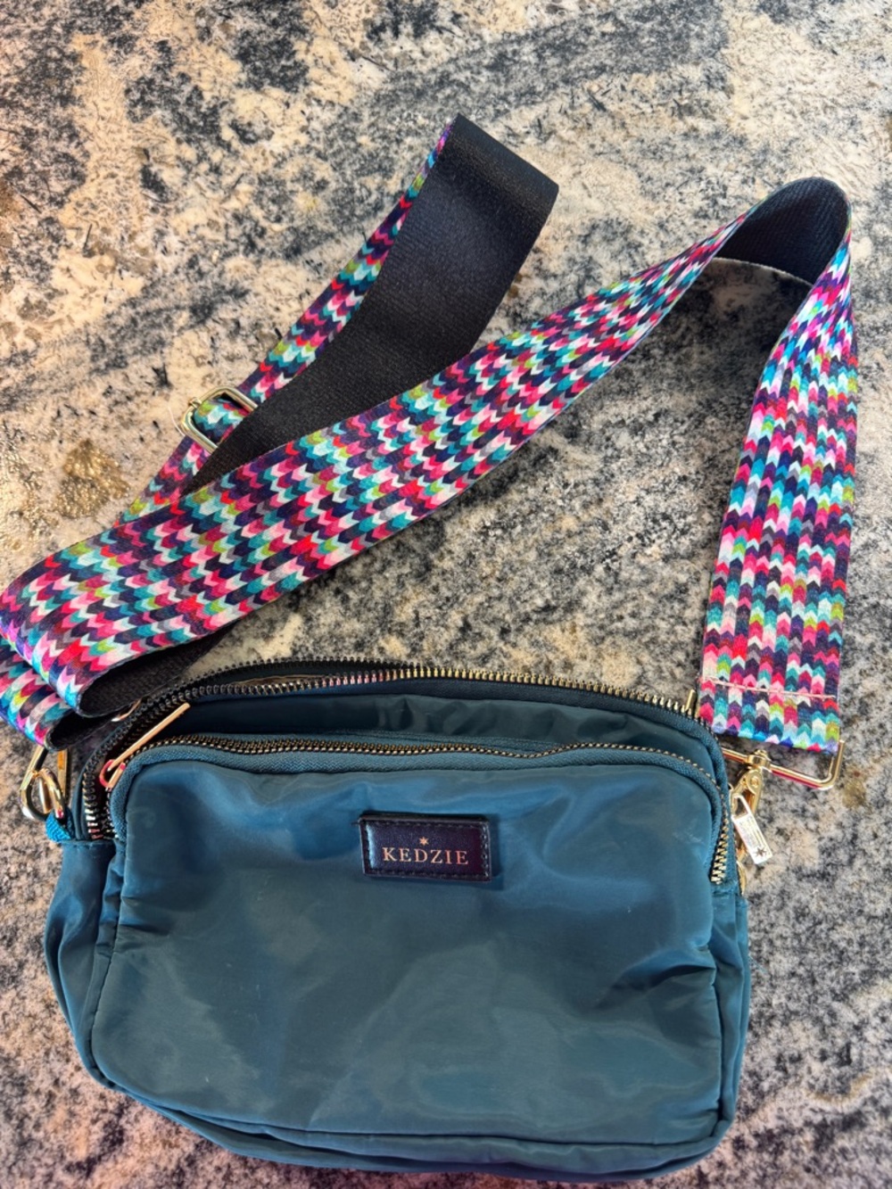 Kedzie Teal Crossbody Bag with Multicolor Strap